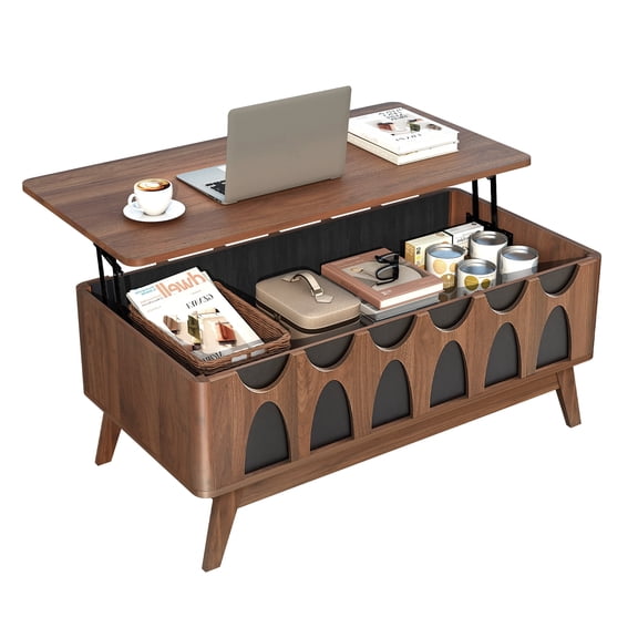LEFHDA Lift Top Coffee Table with Hidden Compartment Black Geometric Pattern Design Coffee Tables Small Rectangle End Table for Living Room Accent Furniture