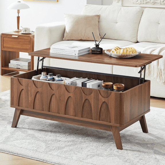 LEFHDA Lift Top Coffee Table with Hidden Compartment Geometric Pattern Design Coffee Tables Small Rectangle End Table for Living Room Accent Furniture