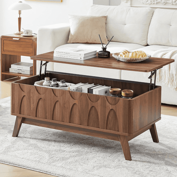 LEFHDA Lift Top Coffee Table with Hidden Compartment Geometric Pattern Design Coffee Tables Small Rectangle End Table for Living Room Accent Furniture