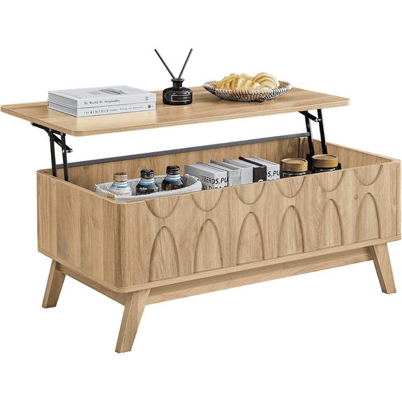 LEFHDA Lift Top Coffee Table with Hidden Compartment Geometric Pattern Design Coffee Tables Small Rectangle End Table for Living Room Accent Furniture