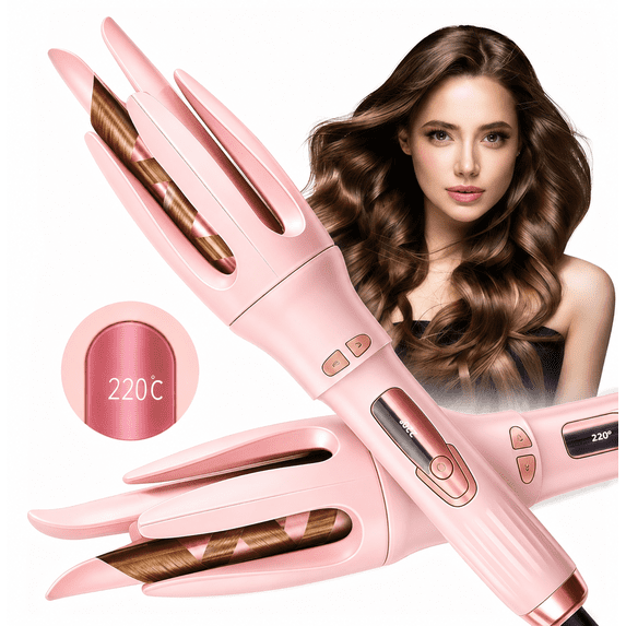 LEFINEE Automatic Hair Curler, Rotating Curling Iron with 4 Heat Settings, Negative Ion Technology, Dual Voltage Travel Hair Curler, Pink