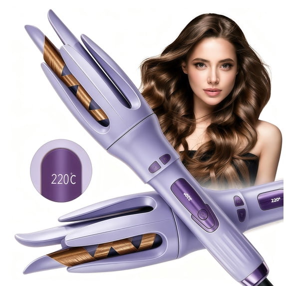 LEFINEE Automatic Hair Curler, Rotating Curling Iron with 4 Heat Settings, Negative Ion Technology, Dual Voltage Travel Hair Curler, Purple
