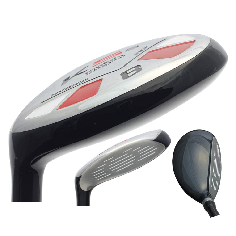 LEFT HANDED Majek Golf +1 inch Over Big & Tall Men's #8 Hybrid Stiff Flex New Utility S Flex Club (Tall 6'0"+/+1" Over) with Midsize Black Pro Velvet Grip