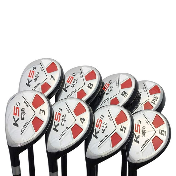 LEFT HANDED Majek Golf +1 inch Over Big & Tall Men’s All Hybrid Full Set: #3, 4, 5, 6, 7, 8, 9, PW Regular Flex New Utility R Flex Club (Tall 6'0"+ / +1" Over) Midsize Black Pro Velvet Grip