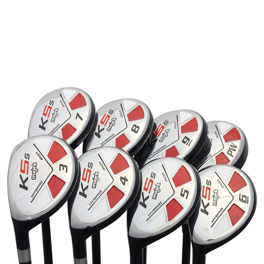 LEFT HANDED Majek Golf Senior Mens All Hybrid Complete Full Set, which Includes: #3, 4, 5, 6, 7, 8, 9, PW Senior Flex Total of 8 New Utility A Flex Clubs with Premium Men's Arthritic Grip - image 1 of 9
