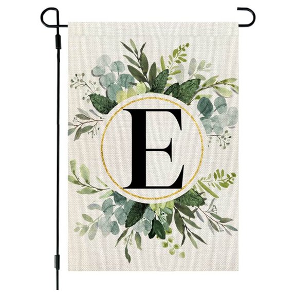 LEFTHIGH Home 12x18 Inch Flax Garden Flag Ins Style 26 Letters Plants Print Double Sided for Courtyard Gate Hanging