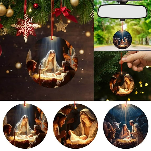 LEFTHIGH Home 1pc Christmas Nativity Car Pendant Wooden Visual Three-dimensional Nativity Blessing Pendant Home Decor