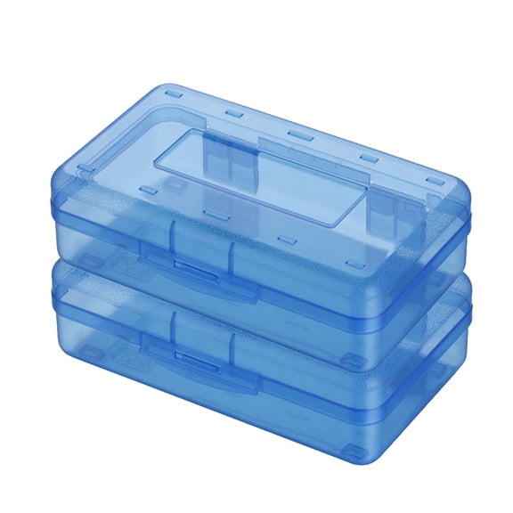 LEFTHIGH Home 2 Pack Plastic Pencil Box, Large Capacity Clear Boxes with Snap Tight Lid, Stackable Office Supplies Storage, 8.1x4.8x2.3in