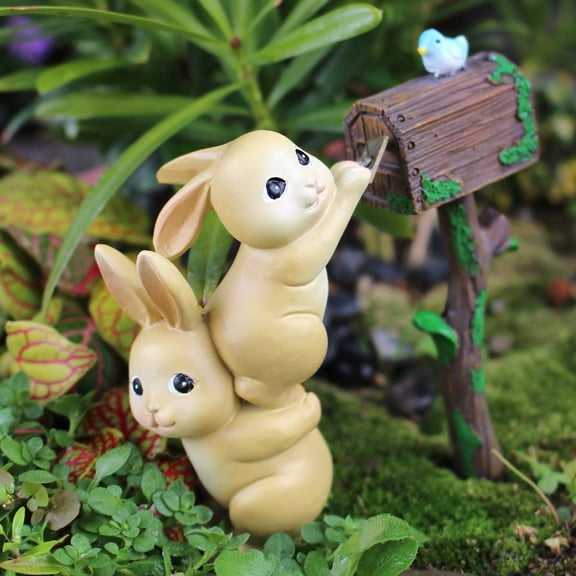 LEFTHIGH Home 2 Pack Rabbit Throwing Mailbox Pile Style Flower Pot Plugin Resin Ornament for Garden Yard Balcony Outdoor Decor Home Accessories