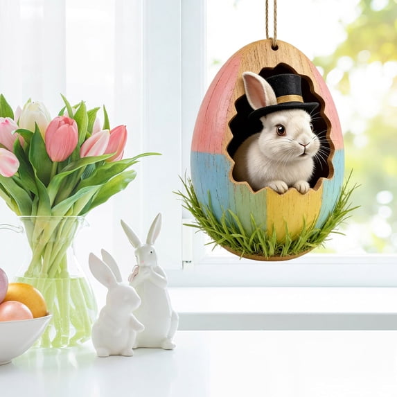 LEFTHIGH Home 2D Easter Door Sign Wooden Welcome Hanging Plate Colorful Bunny Spring Festival Entrance Classroom Party Wall Decoration Child-Friendly Unique St Patricks Day