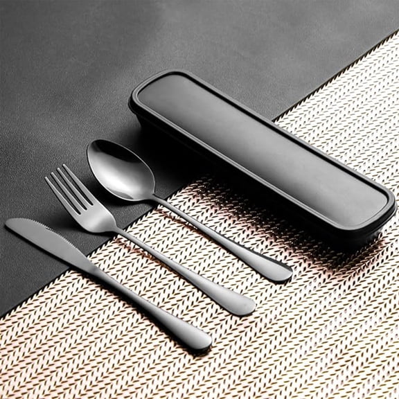 LEFTHIGH Home 3 Piece Stainless Steel Cutlery Set Knife Fork Spoon Mirror Finish Black Handle Portable Steak Flatware Home And Kitchen