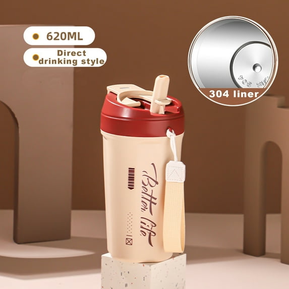 LEFTHIGH Home 304 Stainless Steel Straw Water Cup with Carry Rope Convenient Coffee/Colainsulated Cup. Birthday Gifts