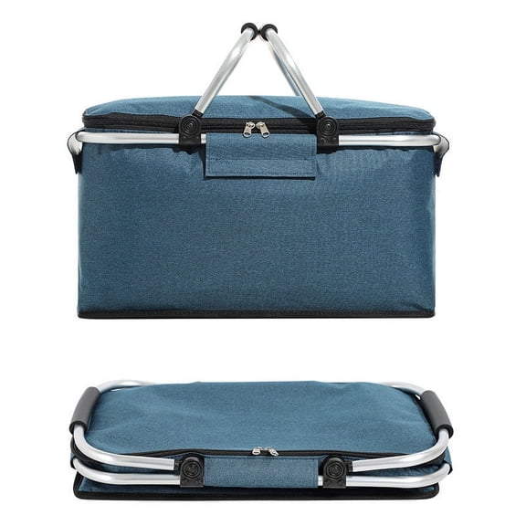 LEFTHIGH Home 30L Insulated Cooler Bag with Aluminum Frame Foldable Picnic Basket for Camping BBQ Beach Sports Events Double Zipper EPE Lining Room Decor
