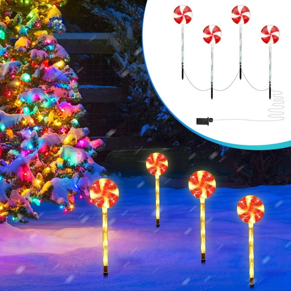 LEFTHIGH Home 4 Pack Christmas Lights Outdoor, 44 LED Lollipop Peppermint Lights, Candy Cane Christmas Decorations with Warm for Xmas Holiday Patio Ya Christmas Decor