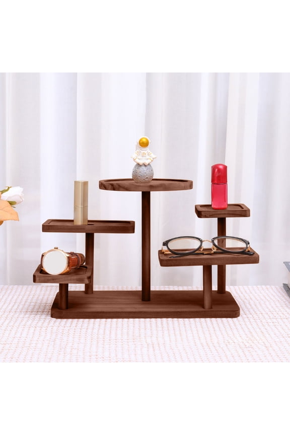 Home 5-Layer Natural Solid Wood Display Stand with Stepped Structure - Modular Bookshelf for Figurines Plants and Decor in Living Room or Study Christmas Kitchen Decor