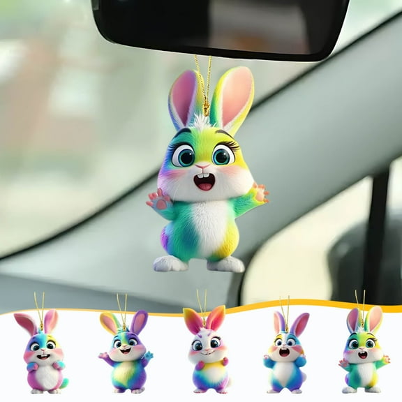 LEFTHIGH Home 5 Piece Set Cute Cartoon Rabbit Easter Pendant Acrylic Two Dimensional Hanging Ornament for Home Wall Decor Home and Kitchen