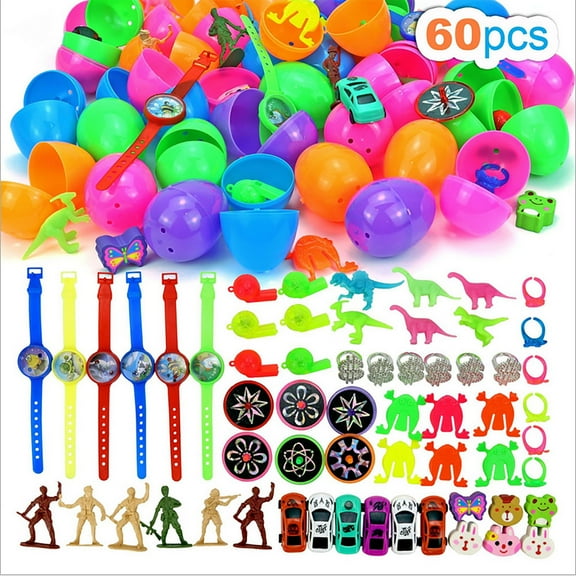 LEFTHIGH Home 60 Piece Prefilled Plastic Easter Surprise Eggs with Mini Toys for Kids Egg Hunt Game Party Favor New Home Essentials
