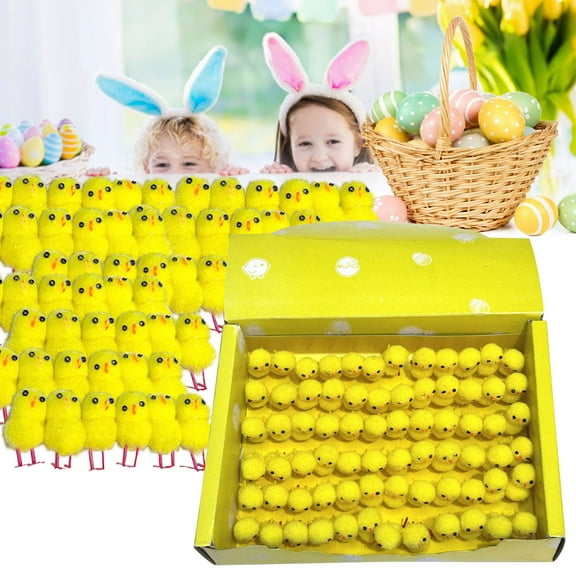 LEFTHIGH Home 72 Pack Easter Chicks Small Cute Yellow Chicken Easter Bonnet Party Decoration Fuzzy Artificial 3cm Tall Basket Fillers Home Decor