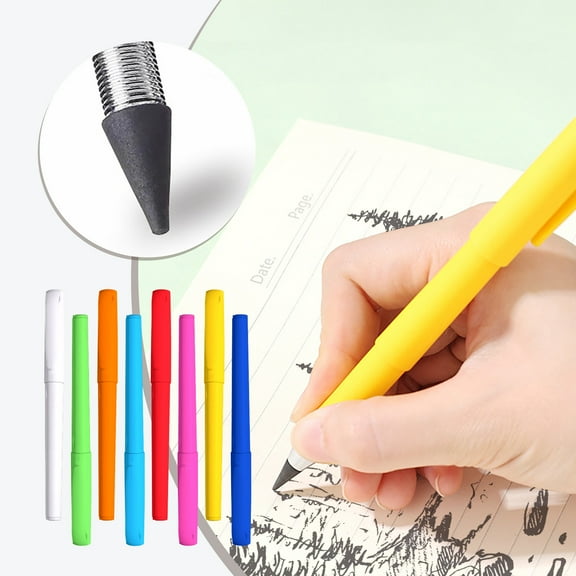 LEFTHIGH Home 8PC Inkless Eternal Pencil Metal Technical Writing Pen No Sharpener No Ink Replaceable Nib Set Smooth Writing