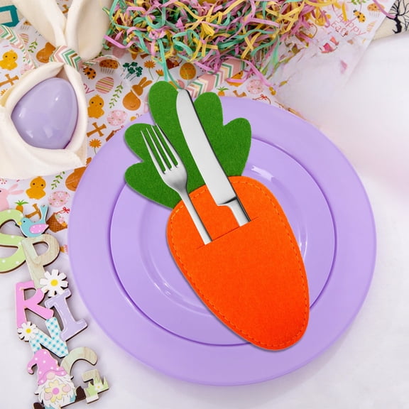 LEFTHIGH Home 8x4 Inch Easter Carrot Shape Utensil Cutlery Pouch Silverware Wrap Table Setting Decor for Knife and Fork Holiday Home Essentials