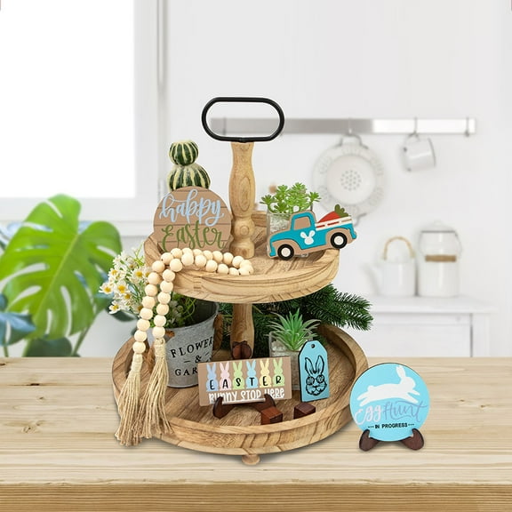 LEFTHIGH Home 9 Piece Wooden Tiered Tray Decor Set Mini Signs Kitchen Table Home Party Decoration for Shelves Mantels DIY Display Home and Kitchen