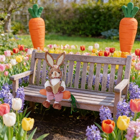 LEFTHIGH Home Accessory Grass woven Rabbits Adorable Rabbits Forest style Handmade Hanging Ornament Gift Wooden Decor House Essentials