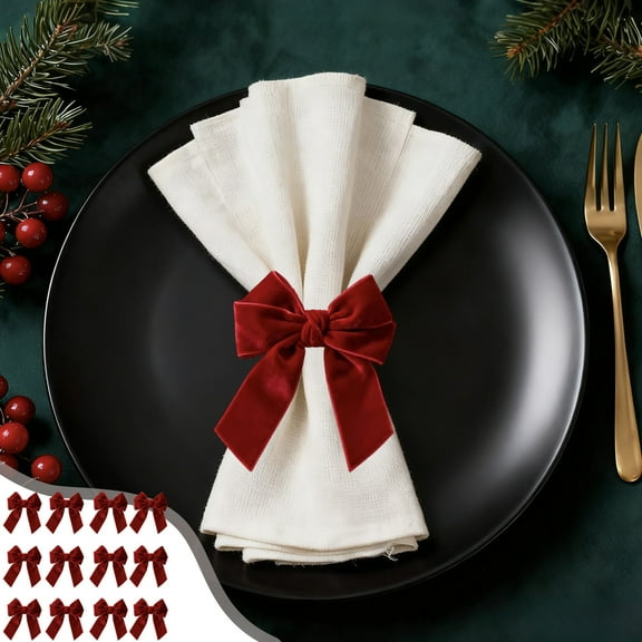 LEFTHIGH Home Bow Napkin Ring Set 12pc Polyester Red Green for Christmas Dinner Table Holiday Decoration Reusable