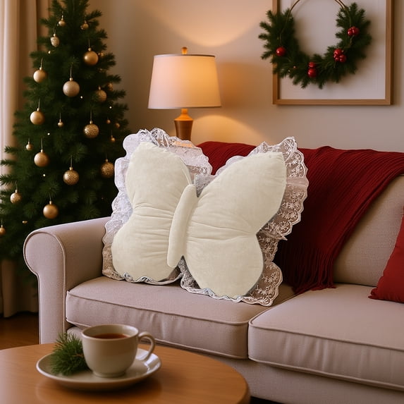 LEFTHIGH Home Butterfly Pillow 42x42cm Pink Blue White Black Yellow Velvet Lumbar Support Cushion for Sofa Bed Living Room Home Decor Gift Mens Gifts