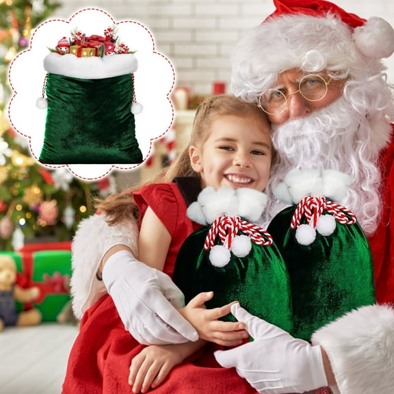LEFTHIGH Home Christmas Green Velvet Gift Bag Santa Claus Gift Backpack Gift Packaging Bag Drawstring Decorations