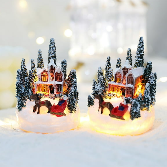 LEFTHIGH Home Christmas Resin Houses Luminous Village Landscape Small Home Decor Winter Scene Tabletop Decoration Room Decor
