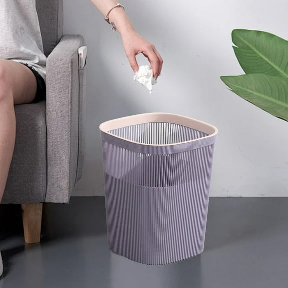 LEFTHIGH Home Contactless Trash Can Large Capacity Bathroom Kitchen Plastic Garbage Bin Thickened Living Room Bedroom Office Can Yellow Purple 28x23cm Home Decor
