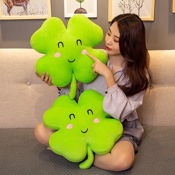 LEFTHIGH Home Creative Grass Four Leaf Clover Pillow Plush Toy Sofa Cushion Gift Soft Flock Decorative Pillow 40cm Green Christmas Gifts