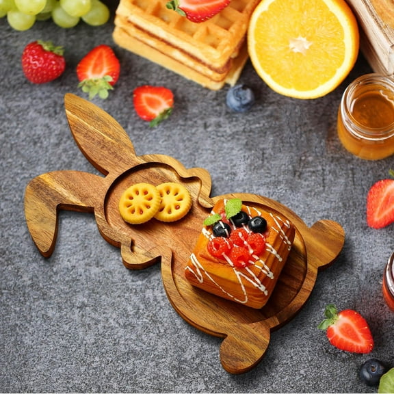 LEFTHIGH Home Cute Bunny Shaped Wooden Tray Cheese Board Serving Platter 13.78x7 Inch Easter Kitchen Dining Decor Reusable House Essentials