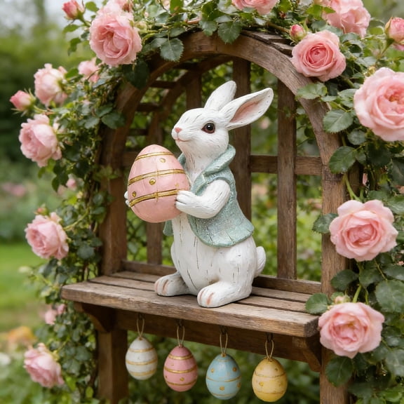 LEFTHIGH Home Cute Easter Bunny Resin Figurine - 5.4 Inch Multicolor Rabbit Statue for Outdoor Garden, Patio, Home Party Festive Decoration, Gift New Home Essentials