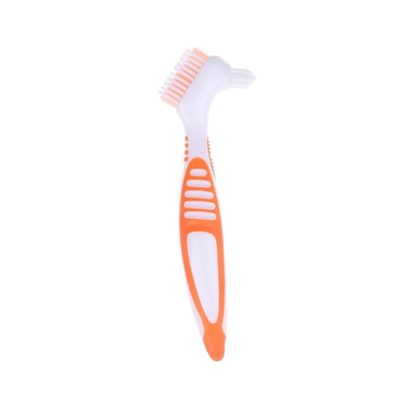 LEFTHIGH Home Double Sided Denture Teeth Brush Easy Grip Ergonomic Handle Nylon Bristles Oral Care Cleaning Tool for False Teeth 6.3 Inches Home Decor