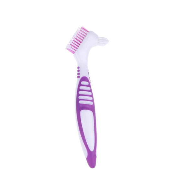 LEFTHIGH Home Double Sided Denture Teeth Brush Easy Grip Ergonomic Handle Nylon Bristles Oral Care Cleaning Tool for False Teeth 6.3 Inches Home Essentials