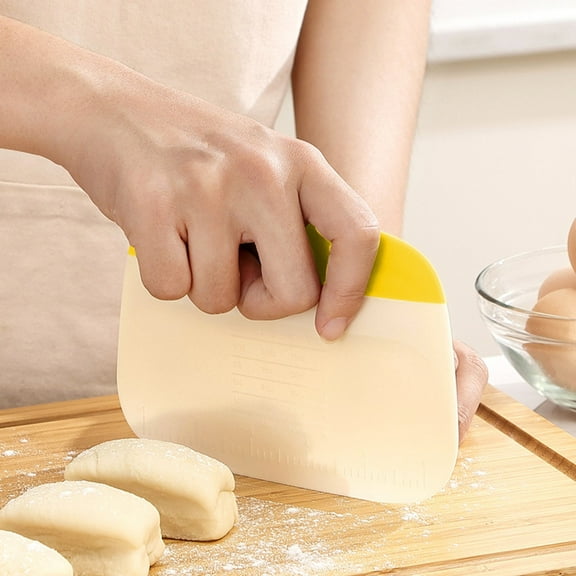LEFTHIGH Home Dough Scraper Flexible Bowl Scraper Bread/Patisserie/Pizza Cutter Multifunctional Baking Tool with Measuring Marks Home Decor