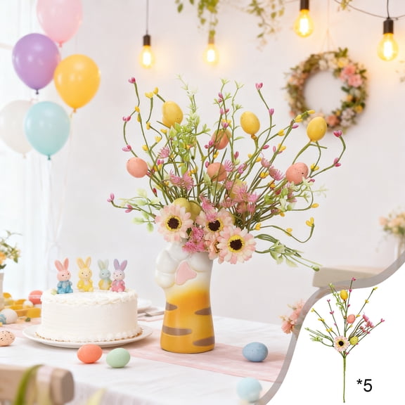 LEFTHIGH Home Easter Artificial Flower Foam Berry Egg Bouquet Spring Distinctive Floral Arrangement Table Mantel Decor Pastel Durable Home Decor