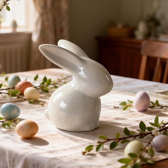 LEFTHIGH Home Easter Bunny Ceramic Q Version Cute and Easy Bunny Home Desktop Decoration Ornament White and Pink Spring Holiday Decor Gift Home Essentials
