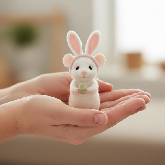 LEFTHIGH Home Easter Bunny Ornaments Handmade Wool Felt Bunny Figurine Cute Felted Rabbits Animals for Christmas Tree Basket Stuffer Home Needs