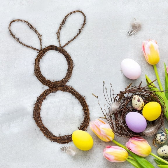 LEFTHIGH Home Easter Bunny Vines Party Hanging Wreath Natural Twig Rattan Hoops DIY Decor Front Door Wall Classroom Backdrop Spring Decor