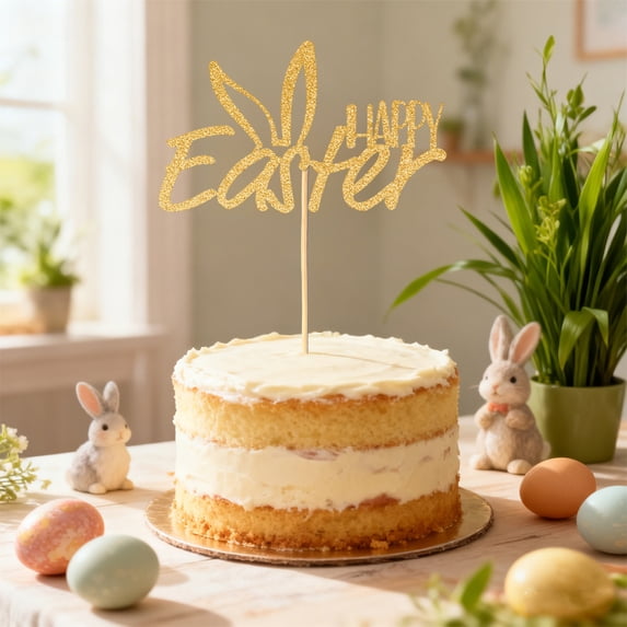 LEFTHIGH Home Easter Party Alphabet Egg Gold Scallion Paper Cake Topper Plugin Party Decoration Flag for Birthday Celebration Dessert Decor 15x10.7cm Home Organization