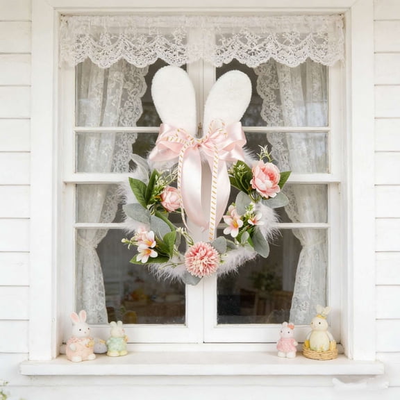 LEFTHIGH Home Easter Round Floral Arrangement with Accents and Hanging Loop Outdoor Sweet Style Door Hanging Home Wall Decor House Items