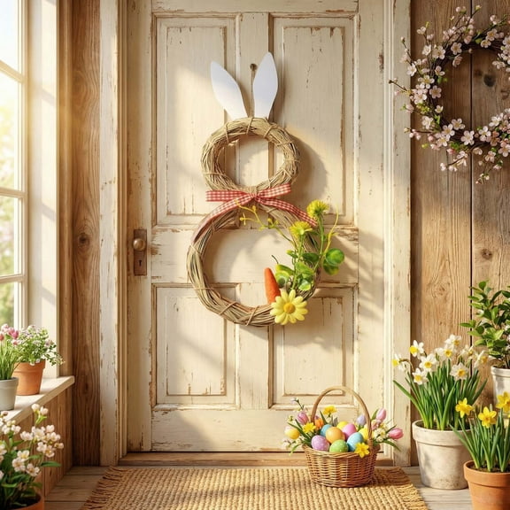 LEFTHIGH Home Easter Straw Rabbits Hanging Ornaments Window Facade Decoration Home Decoration Pendants Grass Woven House Items