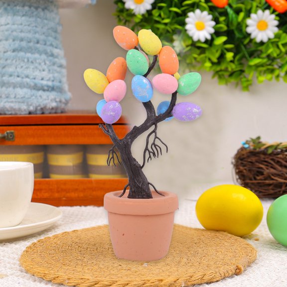 LEFTHIGH Home Easter Tree Potted Decoration Artificial Mini Tree with Colorful Eggs Plastic Foam 14x7x27 cm for Tabletop Holiday Decor Home Decor