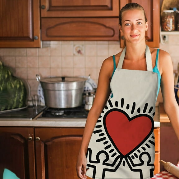 LEFTHIGH Home Family Kitchen Apron Linen Print Adult Size 68x55cm Lovely Theme for Parent Cooking Chef Restaurant Hotel Washable Holiday Gift