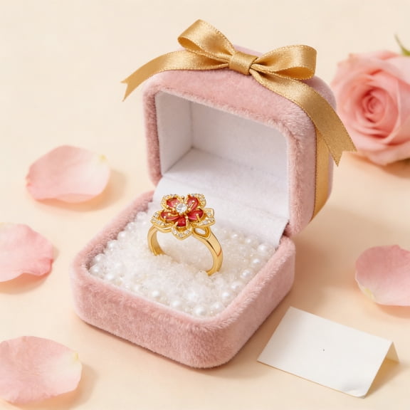 LEFTHIGH Home Flower Ring for Women Rotatable Crystal Adjustable Spinning Fidget Ring Romantic Valentine's Day Jewelry Gift Pink Red Green White Metal Valentines Decor