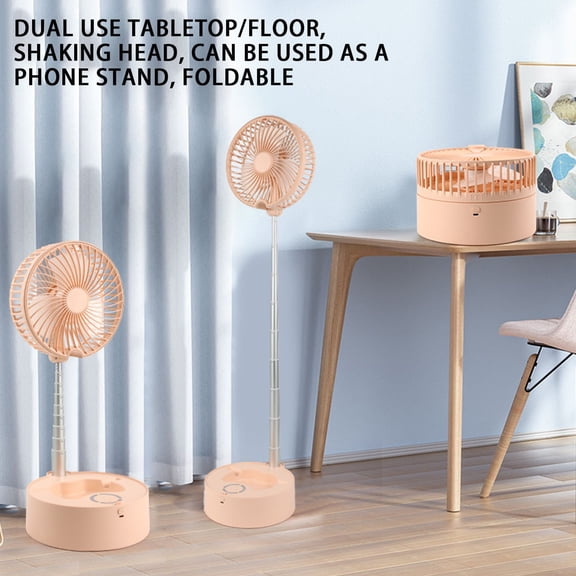 LEFTHIGH Home Folding Telescopic Stand Fan, 7200mAh Rechargeable Battery, 3 Speeds Adjustable Height with LED for Home Camping