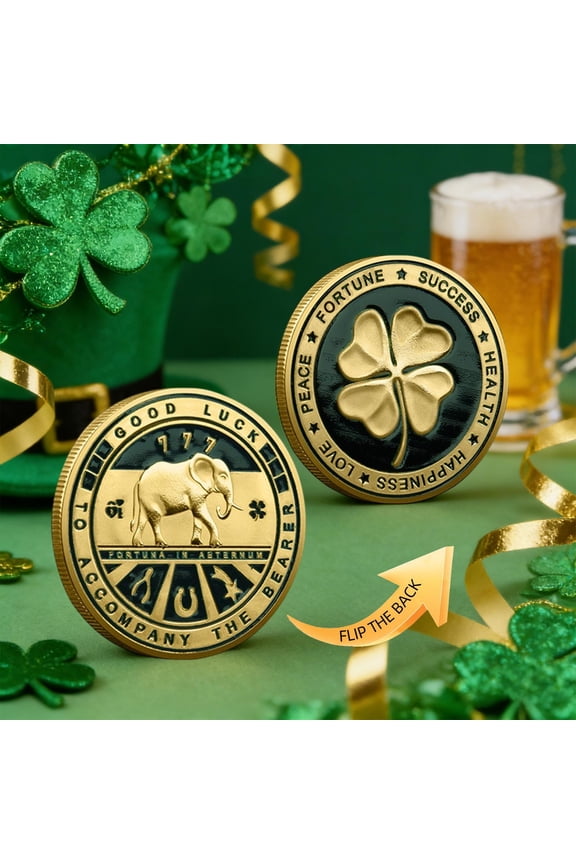 Home Four Leaf Clover Commemorative Coin Good Luck Token Iron Metal Gold Silver Finish Auspicious Symbol Gift for Friends and Family New Home Essentials