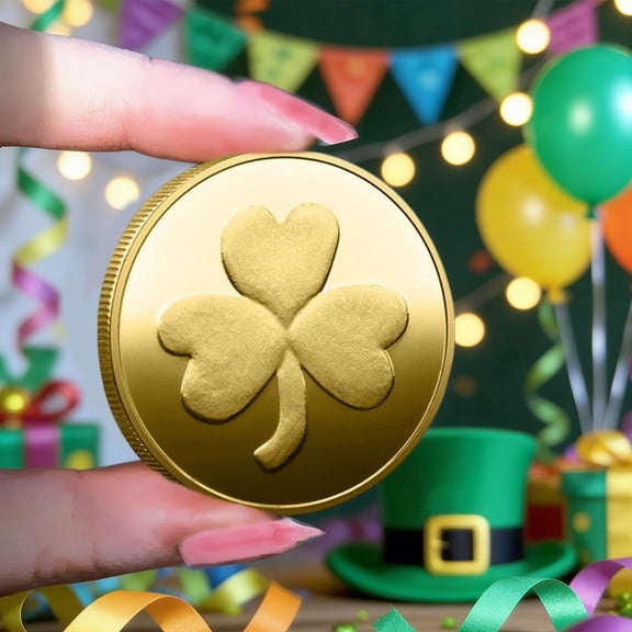 LEFTHIGH Home Four Leaf Clover Commemorative Coin Iron Metal Keepsake Gold Silver Finish Good Luck Health Success Gift for Friends and Family Home Accessories